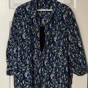 Patterned‎ Blouse with Blue and Green Accents